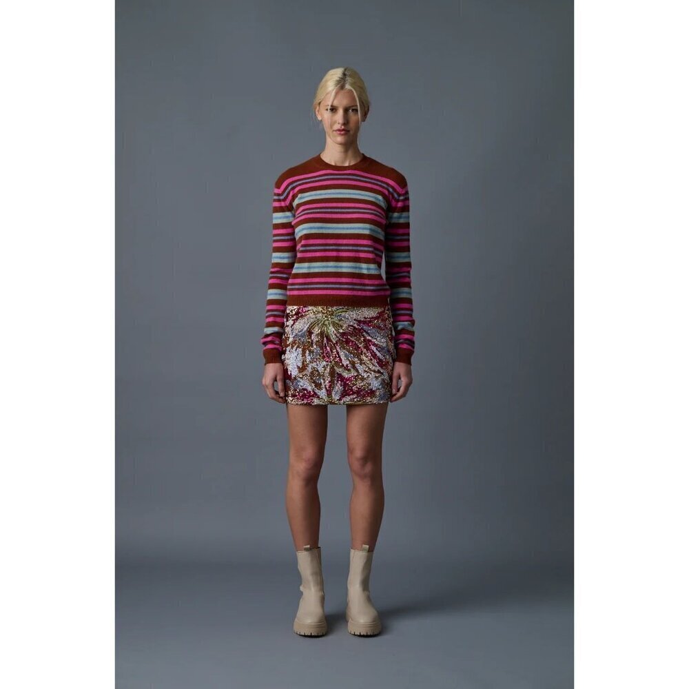 Le Superbe My Crew Cashmere Sweater in Rust Multi Color Womens Size XS